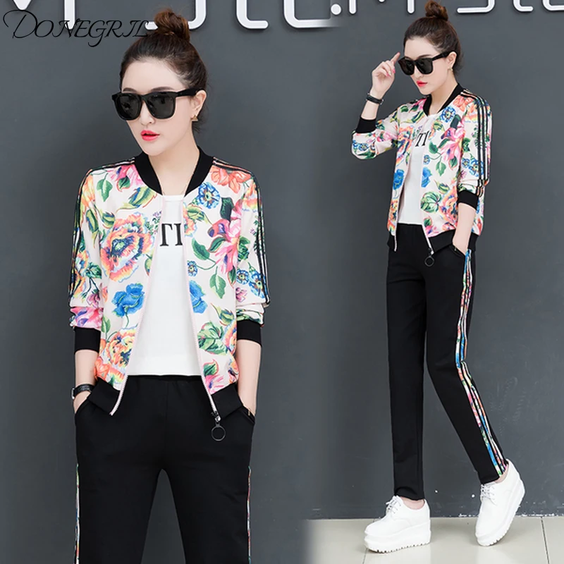 Модные цветочные спортивный костюм женский весна и осень 2019 корейская версия