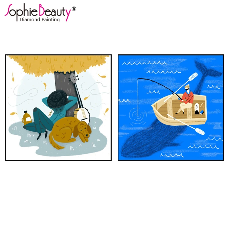Sophie Beauty Алмазная вышивка крестиком в европейском стиле для рыбалки квадратная