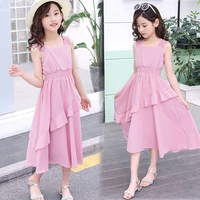 elegant girls chiffon princess dresses pink yellow ruffles irregular kids dresses for teens girl party wedding beach dress