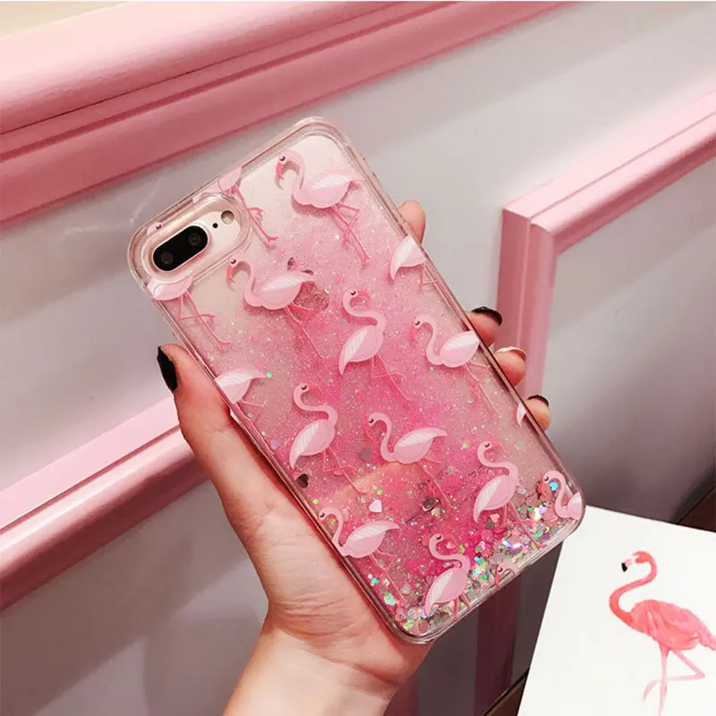Capinha для iPhone 6S 6 s 7 8 Plus чехол зыбучие пески Чехол Apple Чехлы блестящие Фламинго