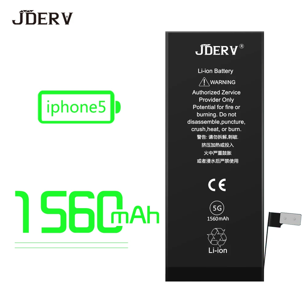 Оригинальный JDERV аккумулятор для iPhone 5 5G литий полимерная батарея Batteria Real 1560 mAh