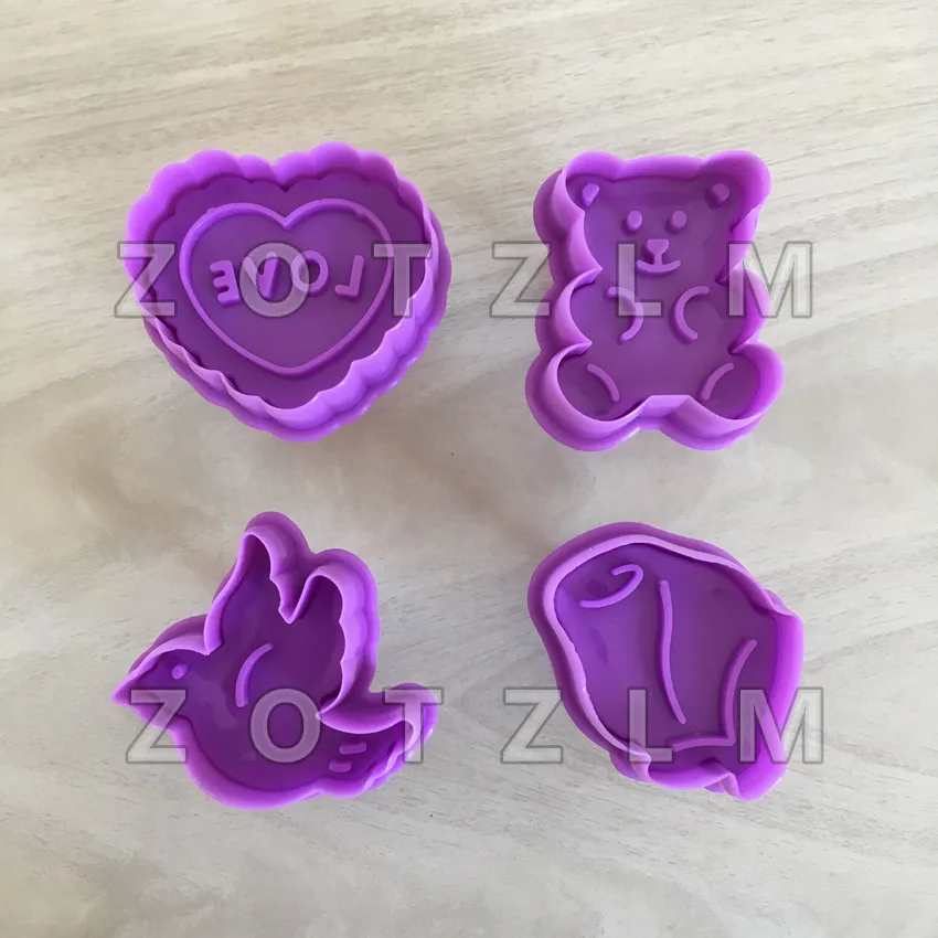 4 шт./компл. серии Love Пластик формочки для печенья 3D с рисунком Мишки и сердца