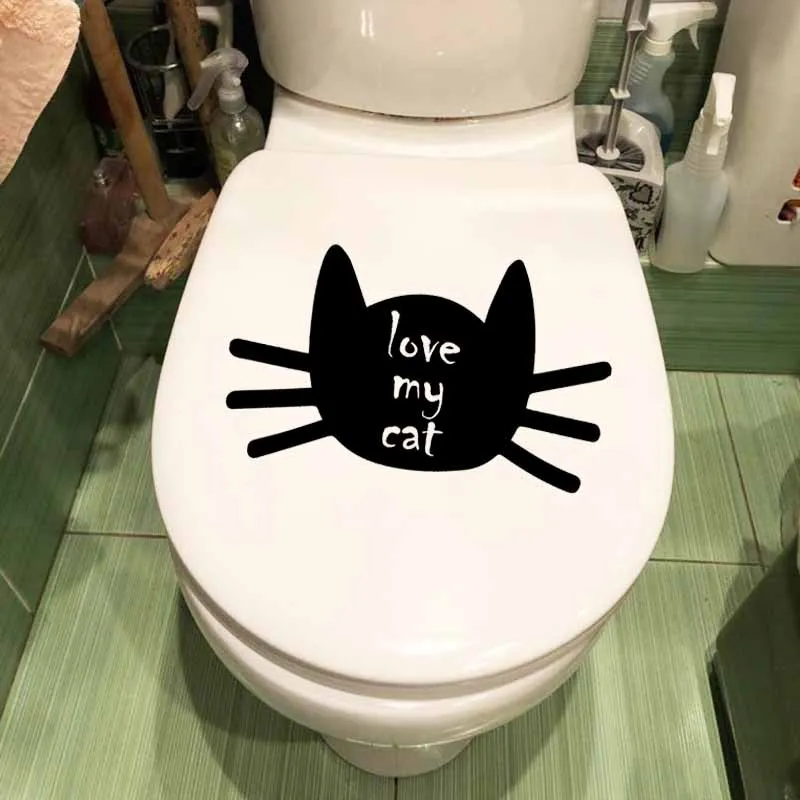 YOJA 23.3X14.2CM Love My Cat наклейки для унитаза стены Стикеры Китти кошачьей любимого