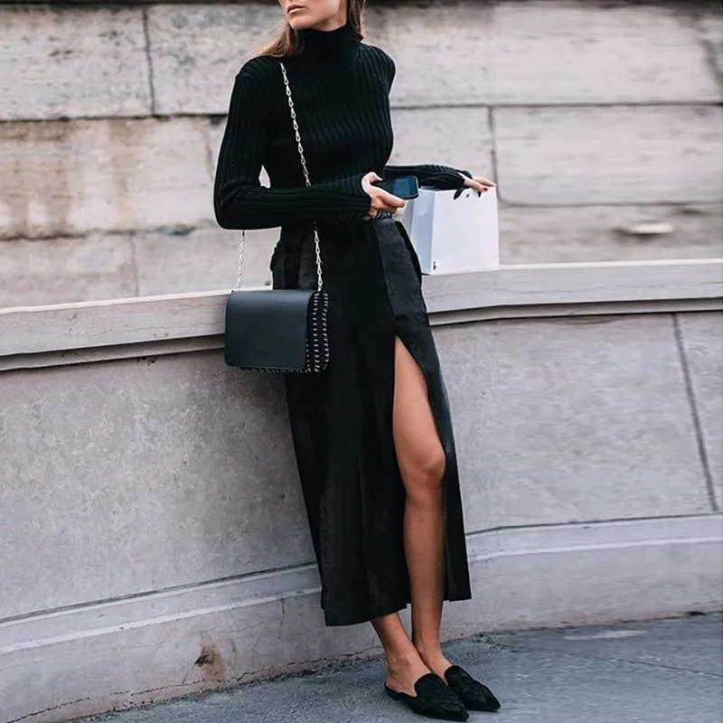 TWOTWINSTYLE Suede Skirt Female Split High Waist Patchwork Pocket A Line Midi Long Skirts 2019 Spring Fashion Large Size Clothes | Женская