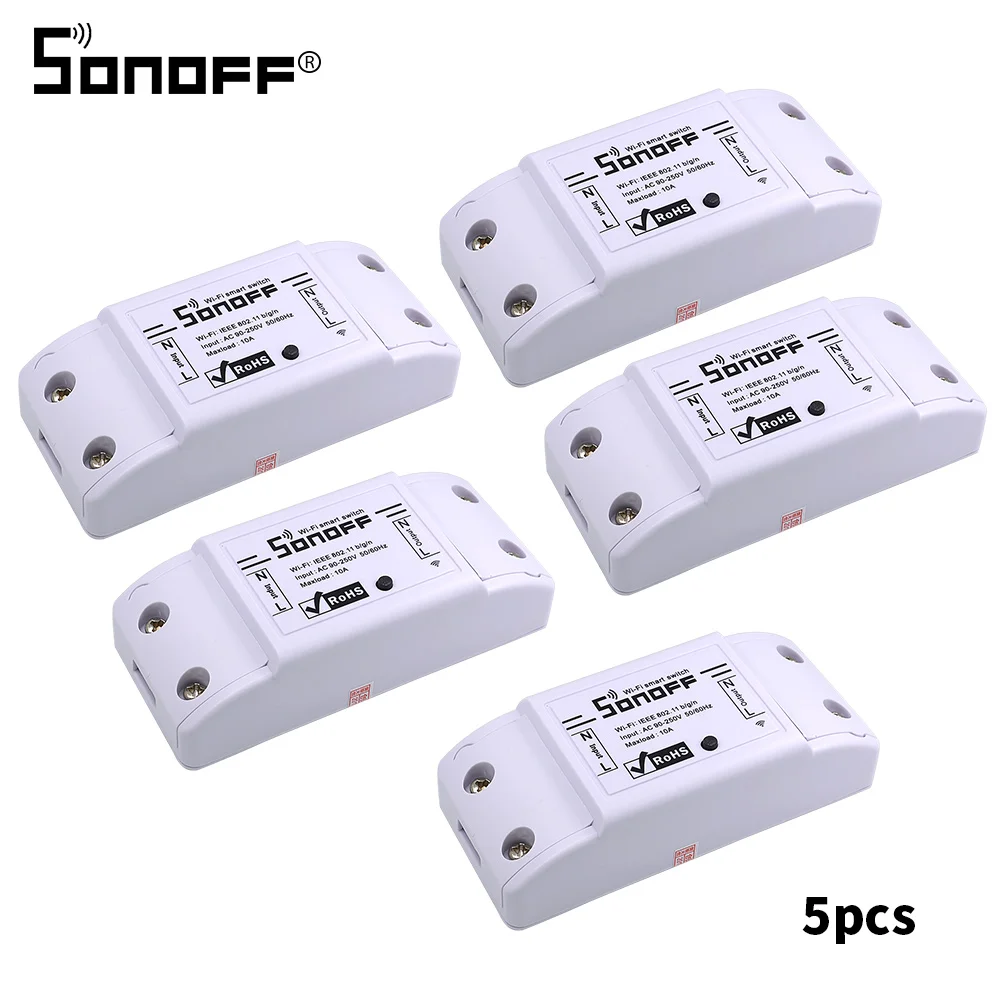 5 шт. Sonoff Basic "умный дом", Wi-Fi, Беспроводной переключатель дистанционного Управление 10A 220V светильник выключатель питания работает с Google Home, Alexa