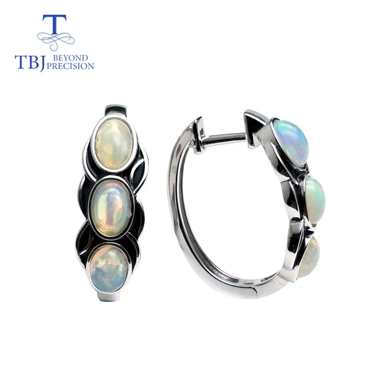 opal TBJ, серьги в винтажном стиле с застежкой, натуральный Эфиопский цветной опал, драгоценный камень, Стерлинговое Серебро 925 пробы, ювелирные изделия для женщин, подарок на каждый день - Цвет камня: opal