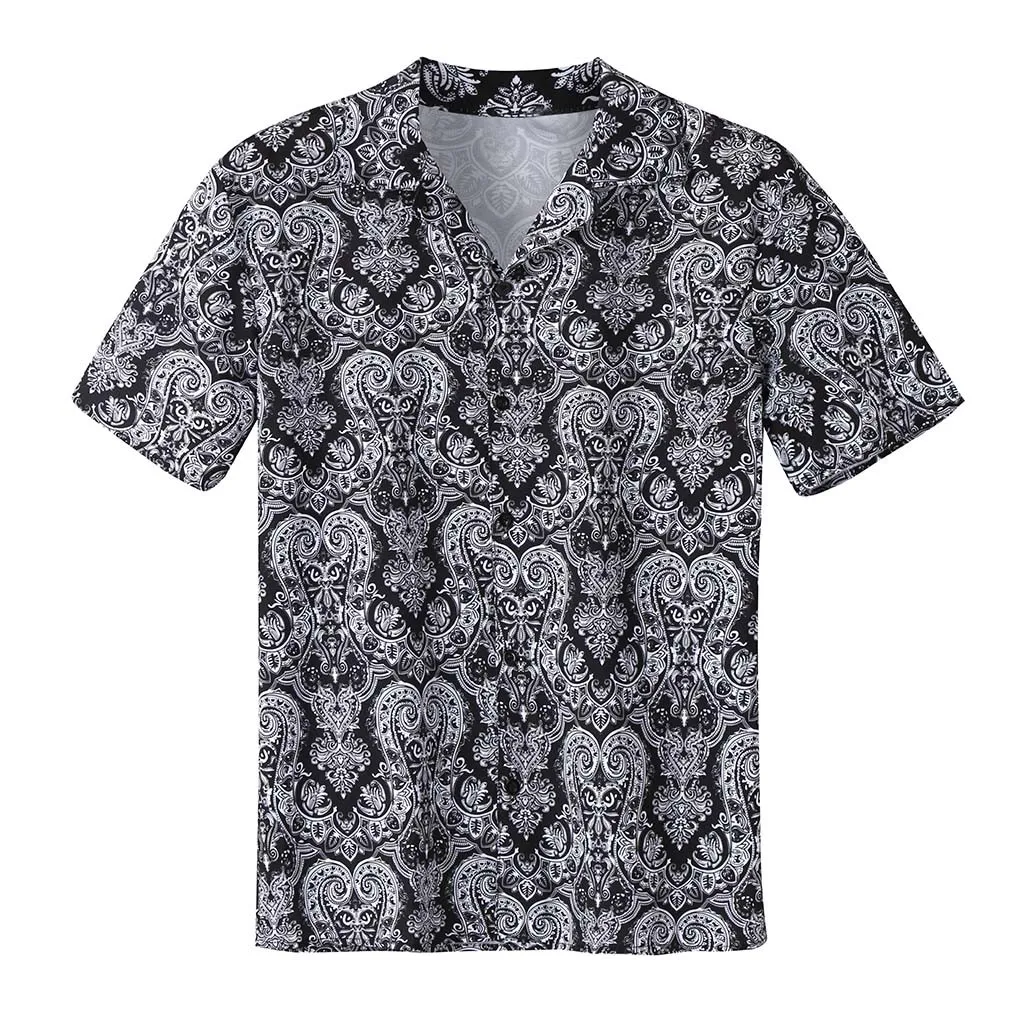 Feitong Men Shirt Multi Color Lump Chest Pocket Short Sleeve Round Hem Loose Shirts Camisas masculina Black shirt