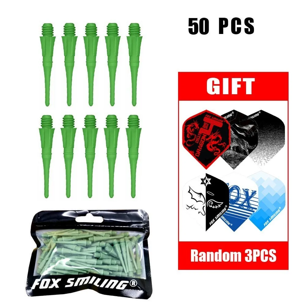 green 50pcs Fox Smiling 100/50 штук/упаковка с фокусным расстоянием 25 мм 2BA профессиональные нейлоновые мягкие дартс и электронные очки Аксессуары для ванной комнаты с 3 шт. Перелёты - Цвет: green 50pcs