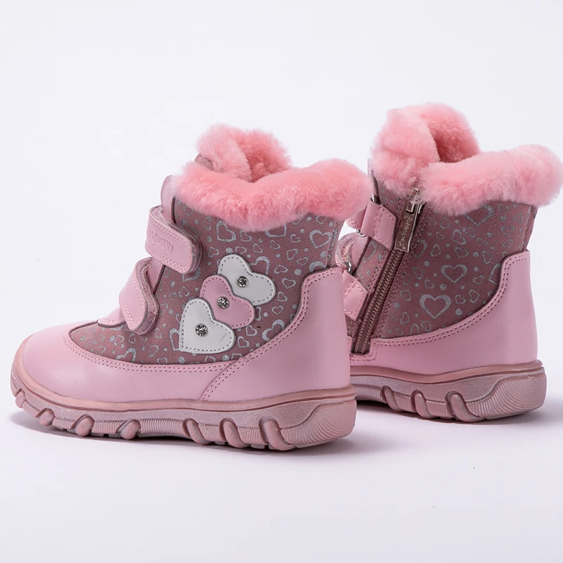 Princepard 2018 new winter orthopedic shoes for chilren pink genuine leather kids boots 100% natural fur size 22 | Детская одежда и