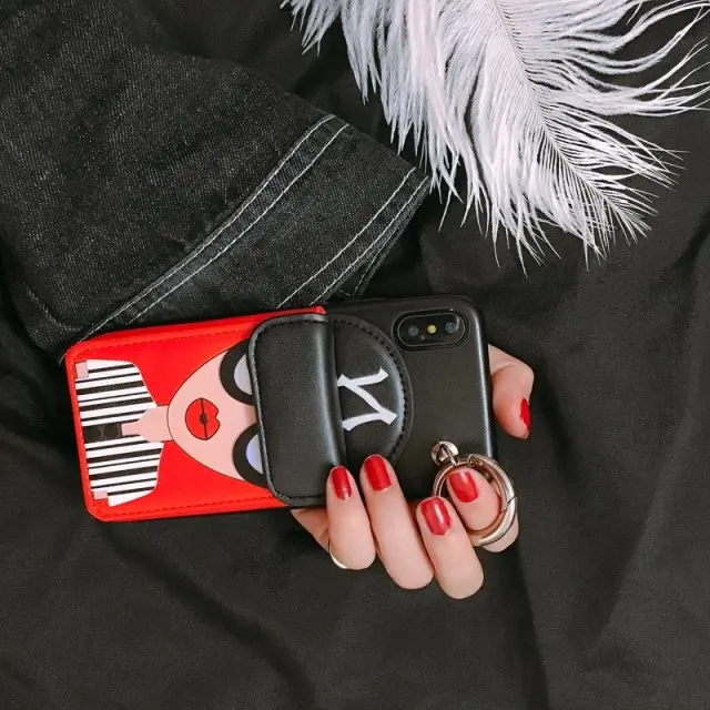 Fashion Sexy girl Black N Cap card pocket for iPhone 6 7 8 X XS phone case sunglasses cool lady finger ring 6S back cover |