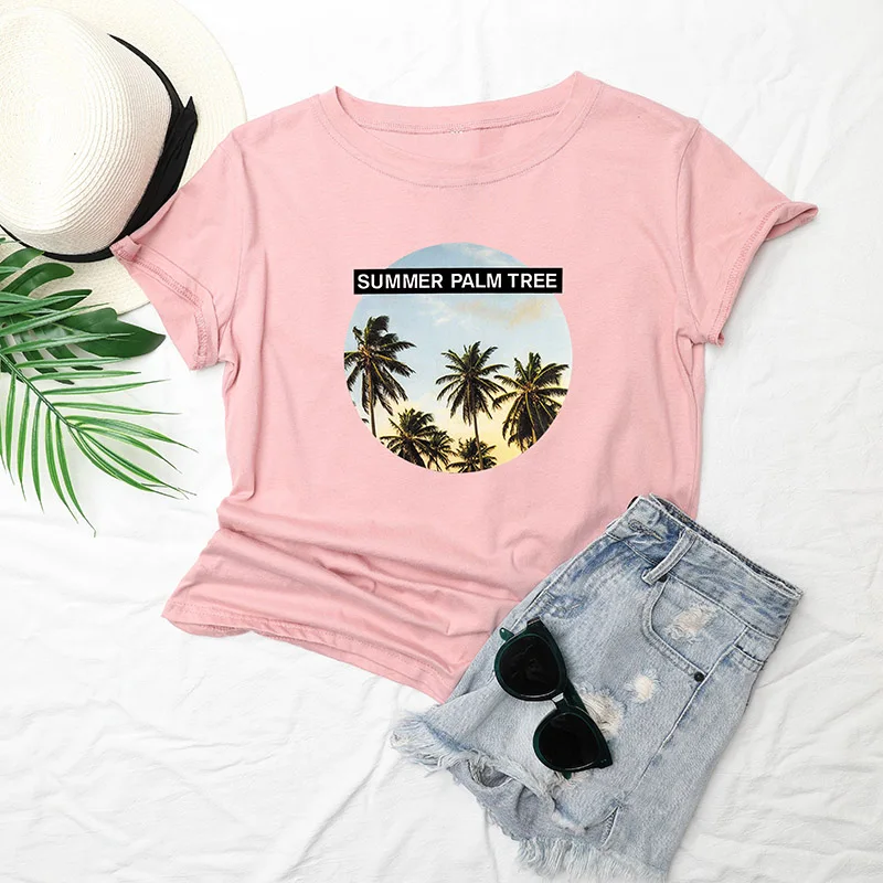 Женская футболка с коротким рукавом Повседневная хлопковая Футболка о вырезом и