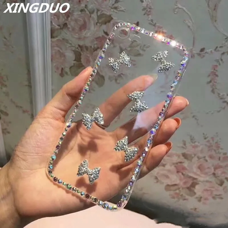 Прозрачный жесткий чехол XINGDUO с кристаллами и бриллиантами для iphone X XS XR MAX 5 6 6S 7 8