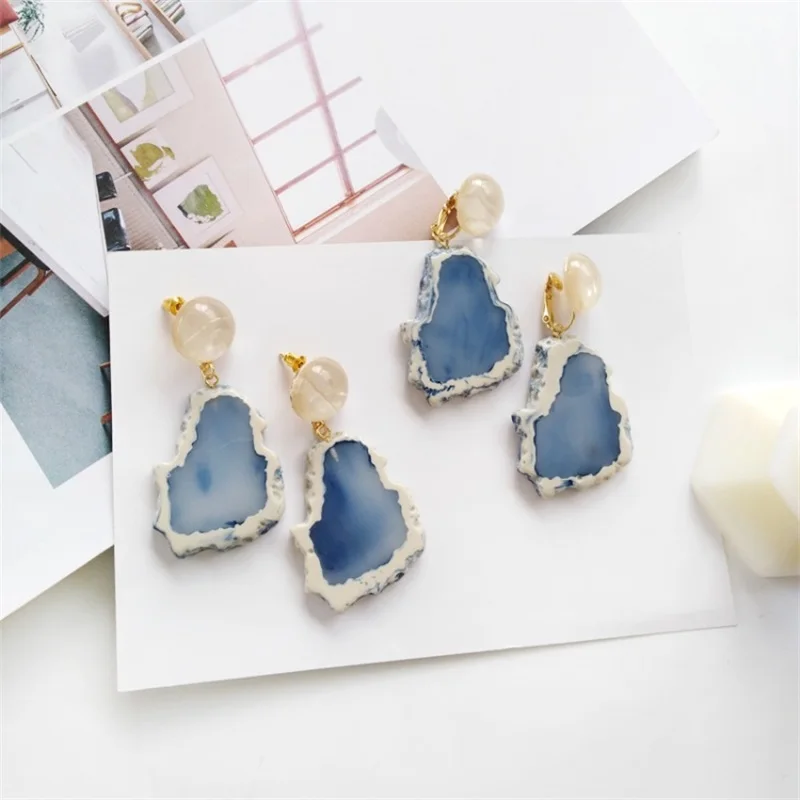 Fashion Geometric Round Acrylic Long Dangle Earrings Korean Creative Irregular Resin Ear Clips For Women Jewelry Accessories | Украшения и