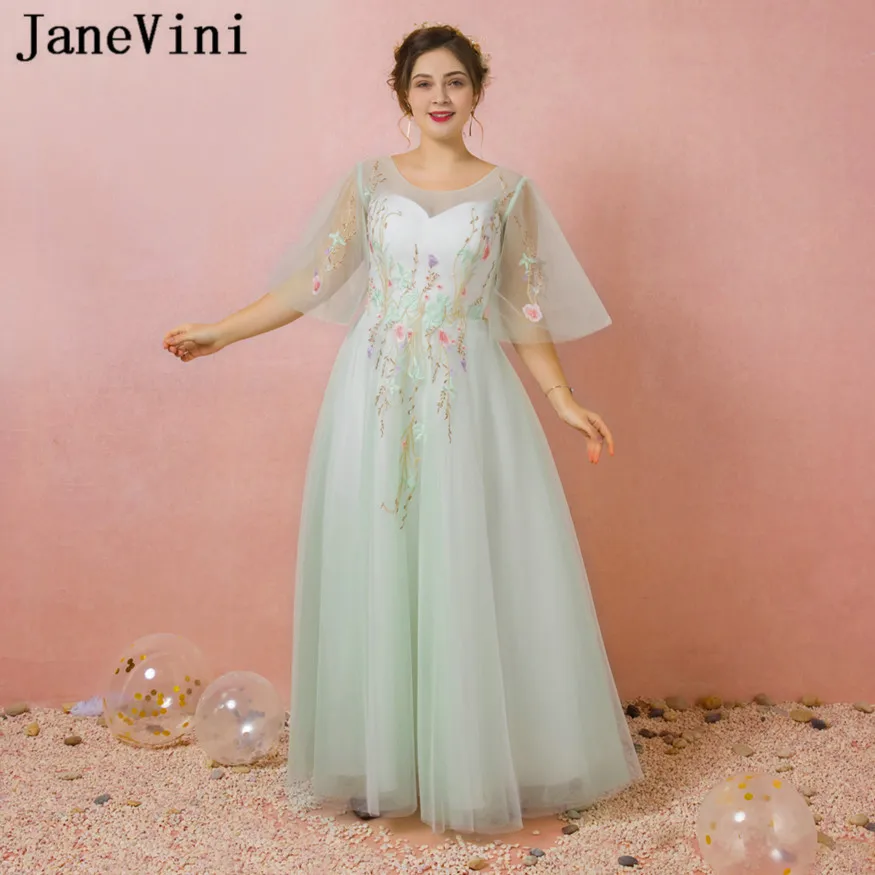 JaneVini 2018 кружева мятного зеленого цвета Выпускные платья Длинные Плюс Размер