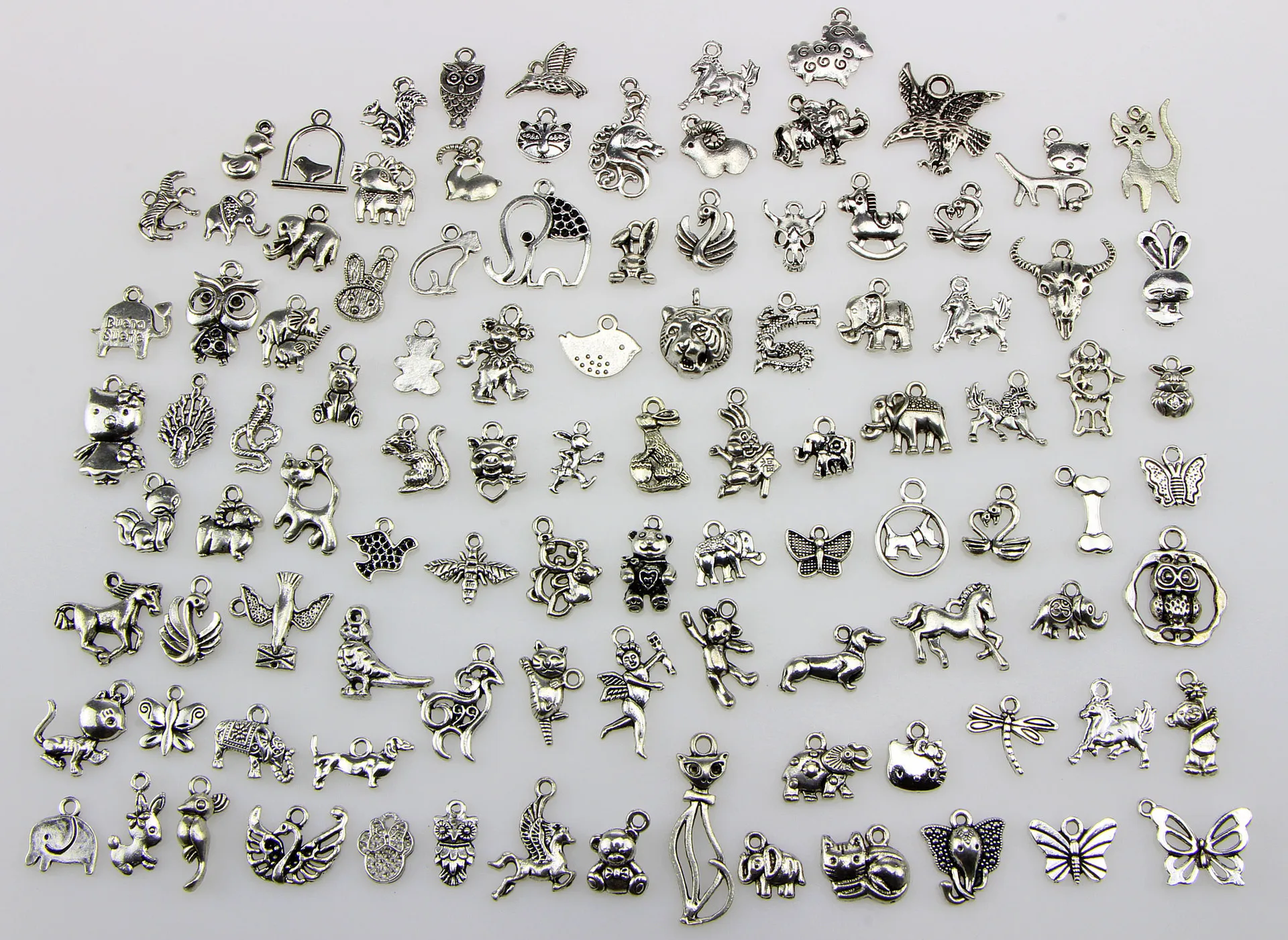 

100pcs mixed birds animals charms pendants antique silver Handmade Jewelry Making earrings bracelet necklace keychain DIY 130g