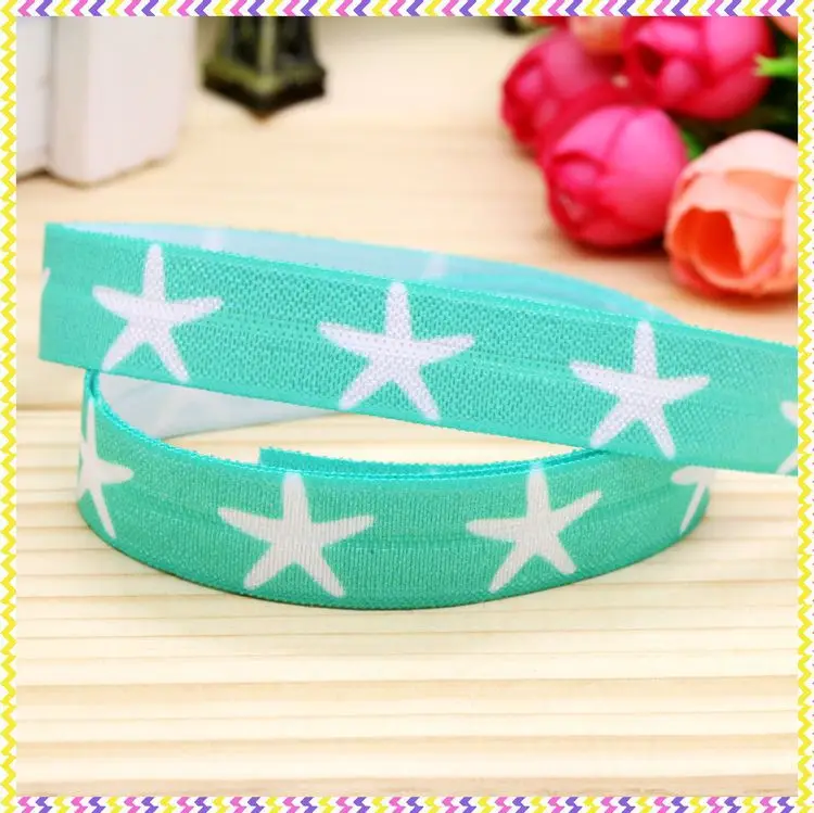 

5/8'' Free shipping Fold Elastic FOE- Starfish printed headband headwear hairband diy decoration wholesale OEM P4514