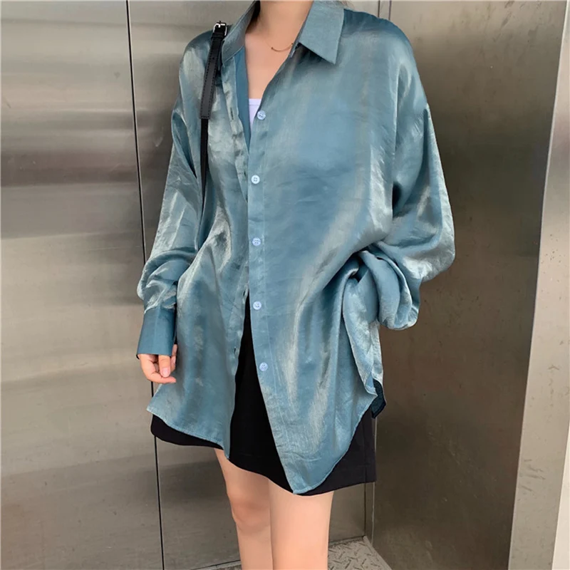 Женские винтажные повседневные блузки топы и градиентного цвета с длинным