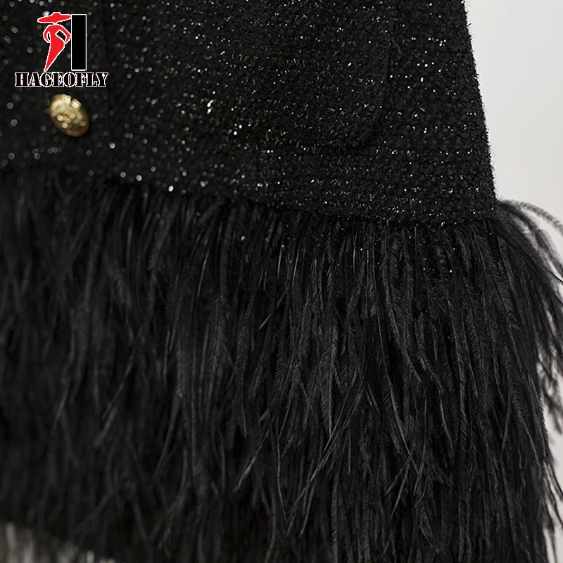 Женское мини-платье с перьями модельное платье черного белого цветов