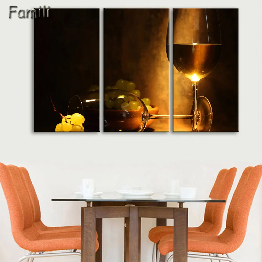 HD печатный 3-х предметный холст виноградные красные бочки для вина дубовые