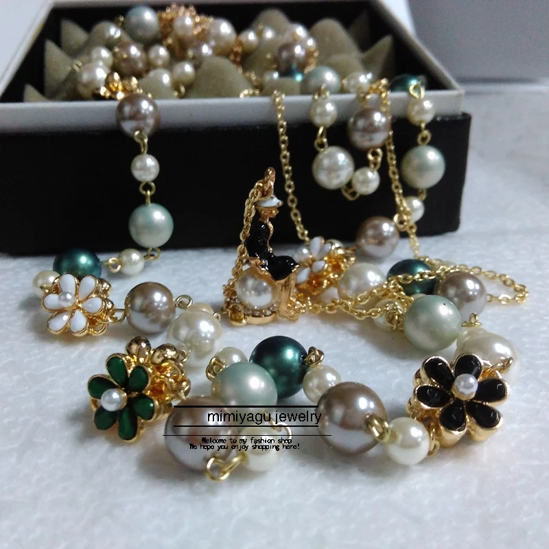 Женское жемчужное ожерелье многослойное в виде цветка корейский стиль