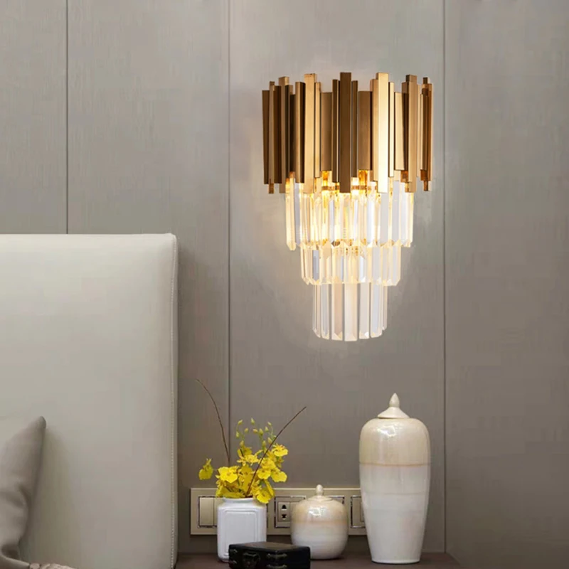 Современный Блеск Crystal Led настенный светильник из золотистого металла Спальня