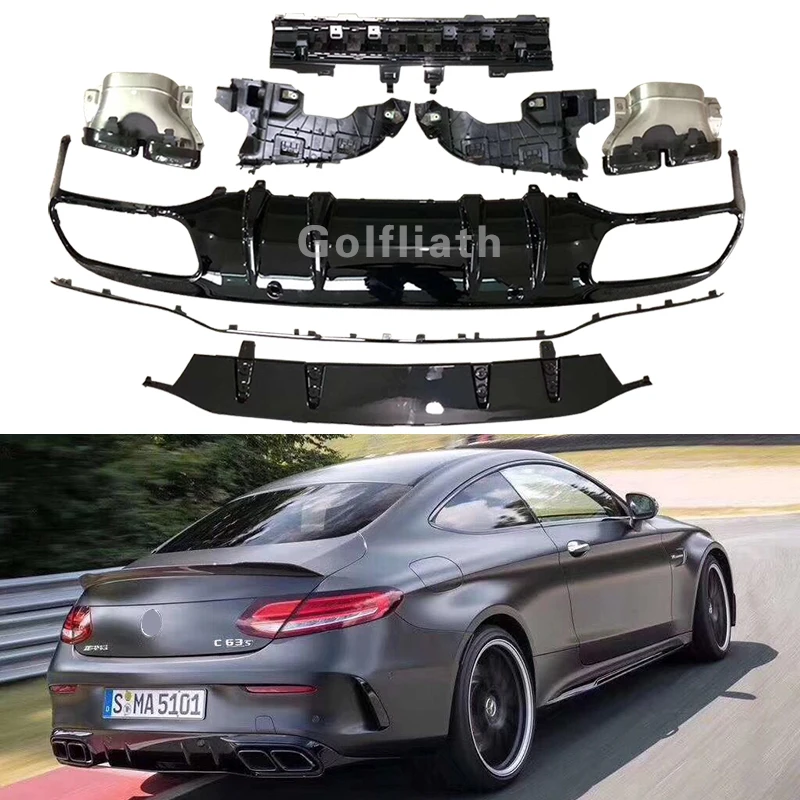 C63 AMG стиль задний диффузор губа протектор с глушитель для Mercedes Benz C Class W205 купе 2-двери