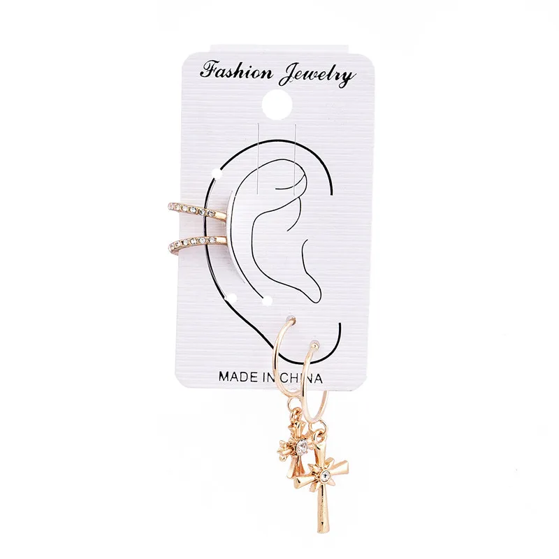 4pcs/set Fashion Rhinestone Cross Earrings Set For Women Bohemia Gold Silver Color Hoop Earring Ear Drop Jewelry E1583 | Украшения и