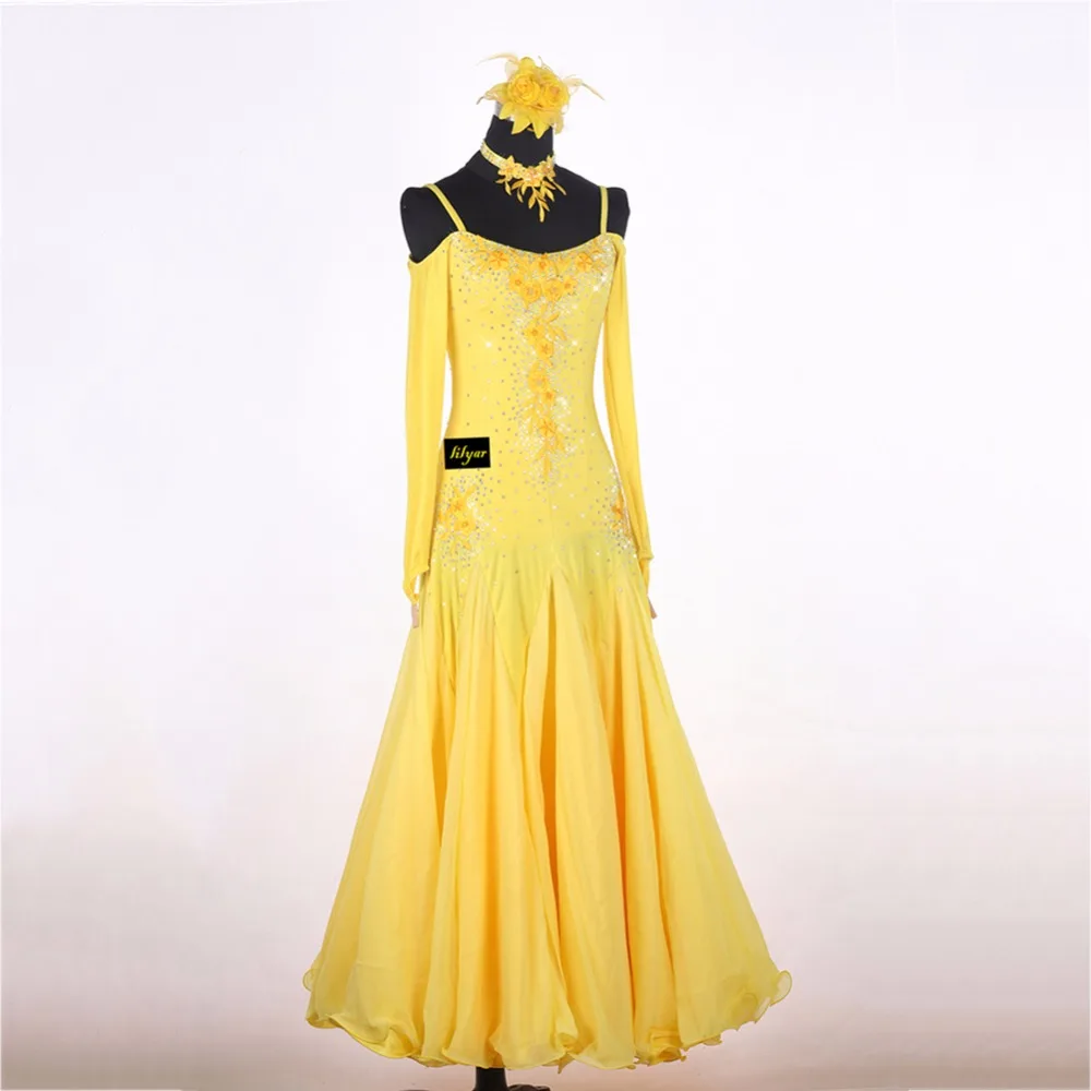 Женское платье для латиноамериканских танцев желтое с подтяжками женский костюм