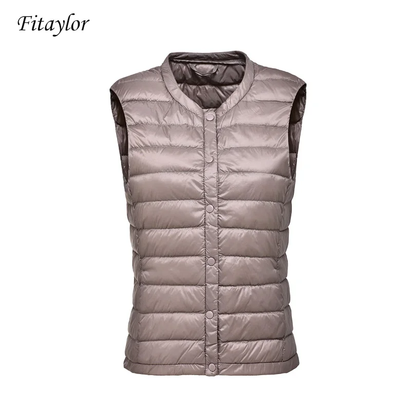 Fitaylor New Ultra Light 90% White Duck Down Women Vest Coat Sleeveless Jacket Autumn Winter Round Collar | Женские пуховики
