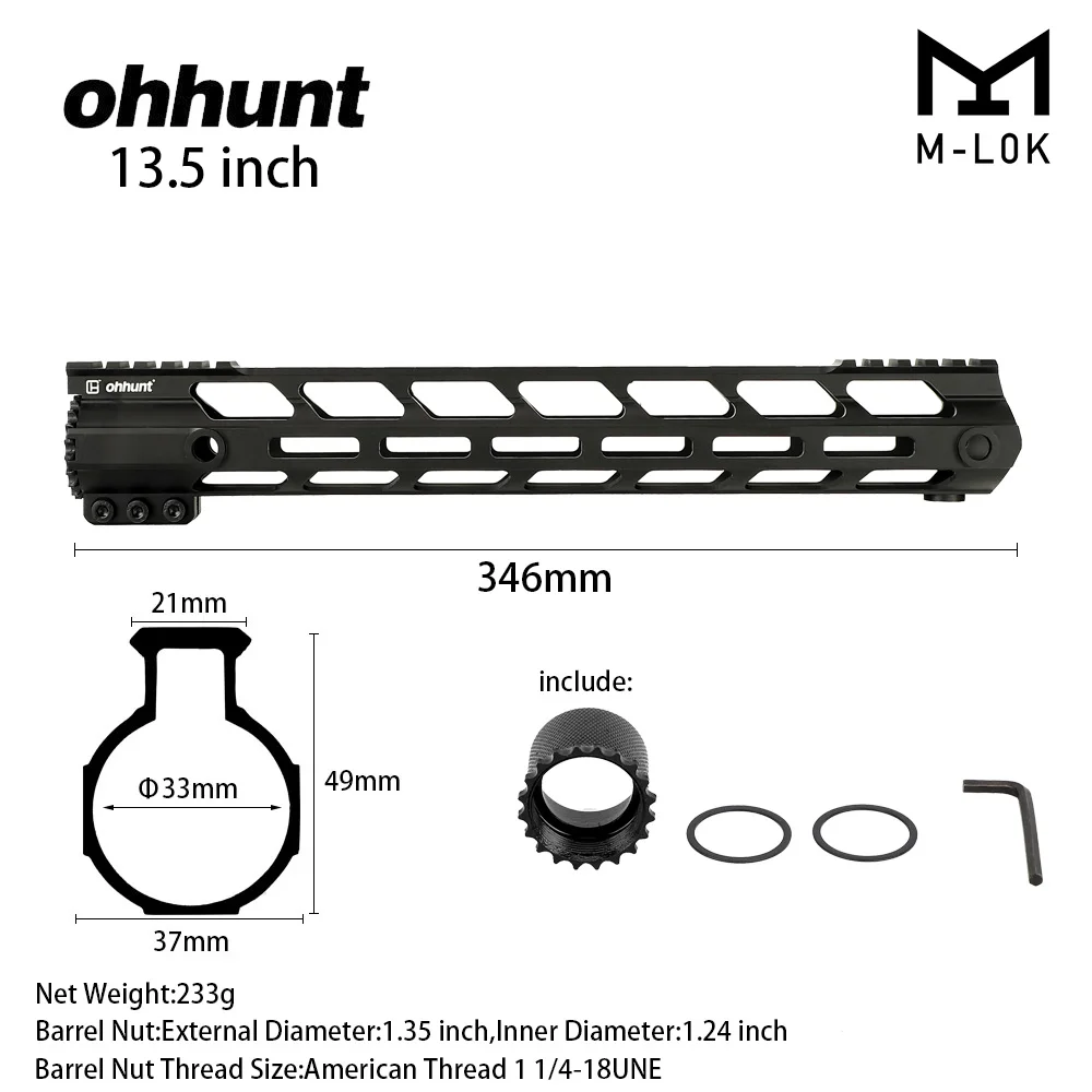 13.5 Inch Ohhunt Tactical AR15 поплавок M-LOK Handguard " 9" 1" 12" 13," 15" Пикатинни Вивер рейка с стальной бочкой гайка - Цвет: 13.5 Inch
