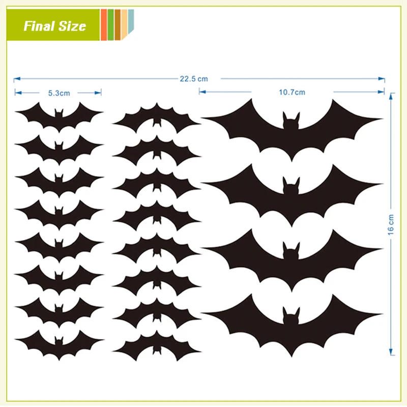 

20pcs flying bats wall stickers room decoration 702. 3D diy vinyl adesivos de paredes home decals animals mural art posters 4.0