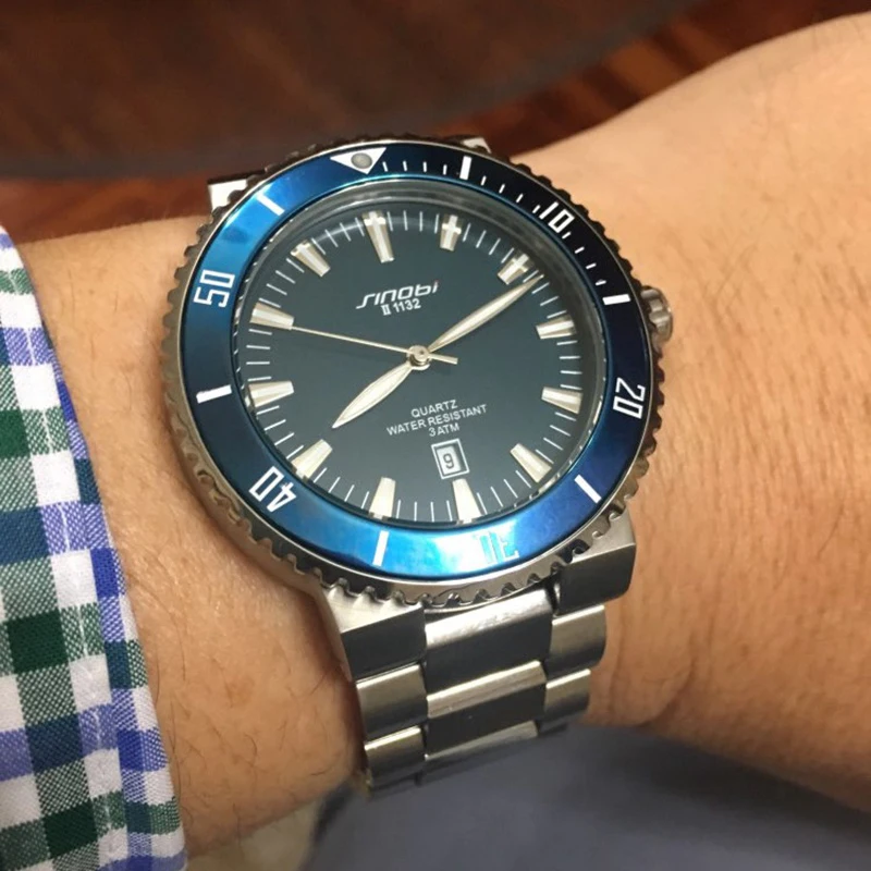 Мужские кварцевые часы SINOBI наручные из нержавеющей стали с подсветкой деловые