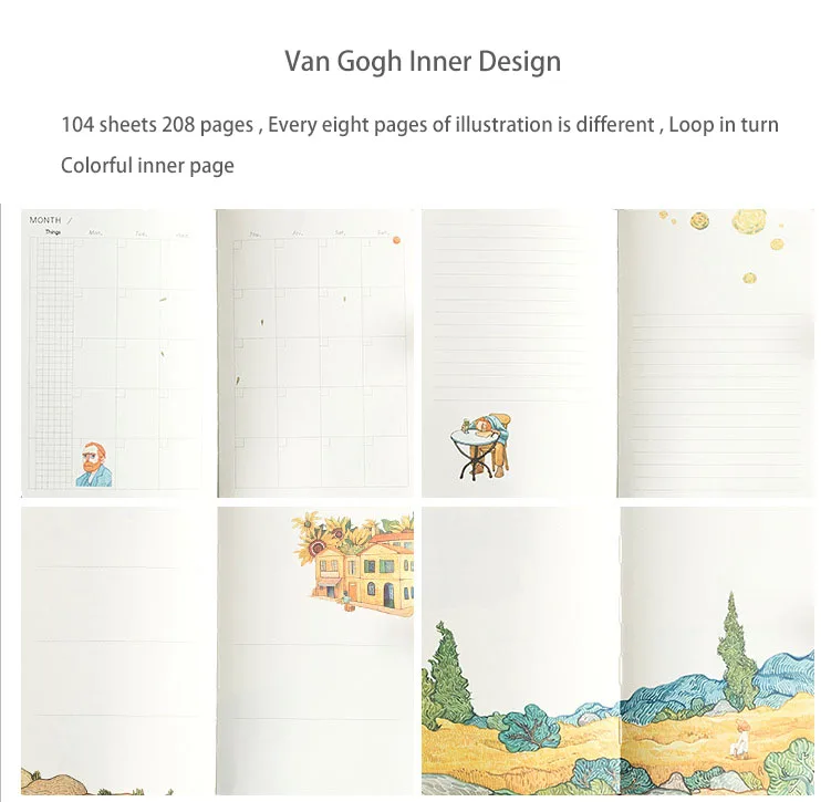 A5 Ван Гог милый кожаный карманный Bullet Journal планировщик персональный органайзер Еженедельный дневник путешественник блокнот с цветными страницами канцелярские принадлежности