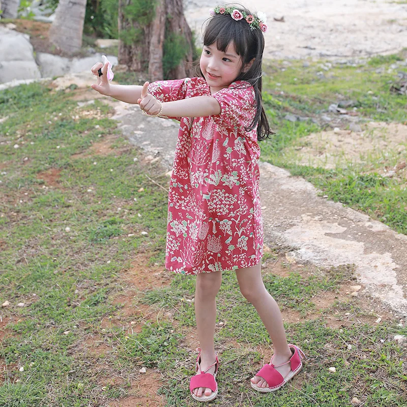 2019 Summer New Korean Girls⟺shion Cotton Short Sleeve Children's Broken Flower Dresses Lovely Retro Dress | Детская одежда и