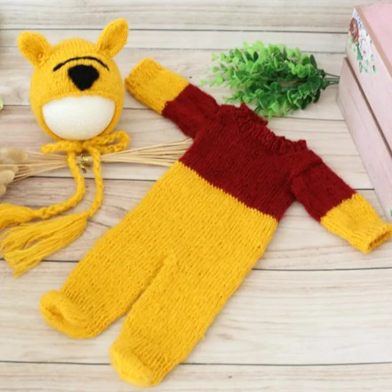 

Lovely Teddy Bear Hat Baby girl Boy Bear Footed Onesie Romper Set Knitted Newborn Santa Photo Props Baby Christmas Clothes