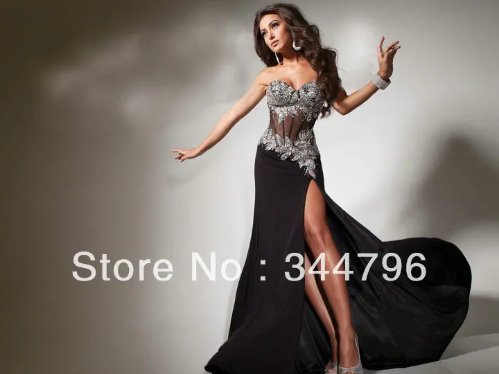 Free Shipping Sexy Chiffon With Appliques Strapless Floor Length Black Prom Dress | Свадьбы и торжества