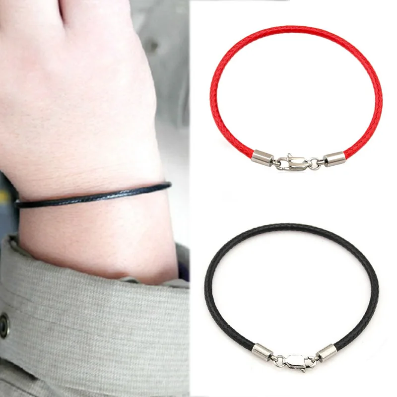 

LNRRABC Fashion Simple Leather Bracelet Black Red Lucky Ropes New 1PC Jewelry Lobster Women Men Unisex Charm Bracelets