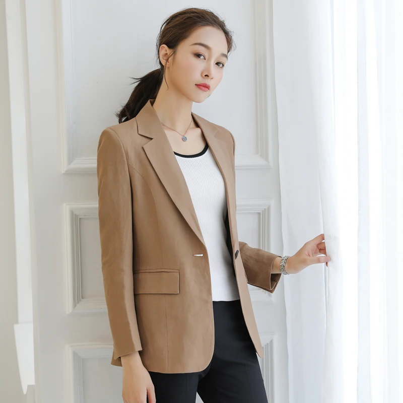 Женский Повседневный льняной Блейзер черный пиджак в деловом стиле приталенные