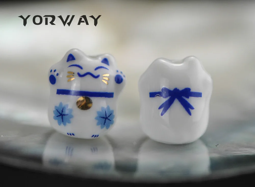10 шт./лот фарфоровые бусины Lucky Cat 15 мм керамические Neko просверленные с отверстием