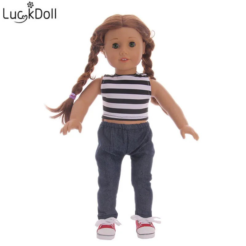 Топ Без Рукавов LUCKDOLL + джинсы для 18 дюймовых американских кукол и 43 см лучший