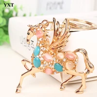flying horse creative crystal rhinestone charm pendant purse bag car key ring chain creative wedding party gift accessories