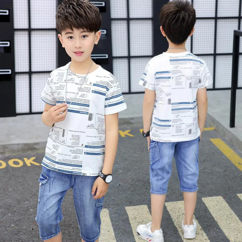 Boys summer clothes sets kids letter t-shirt baby boys cotton O-neck short sleeve shirt 3-11T children tops+pants jeans |