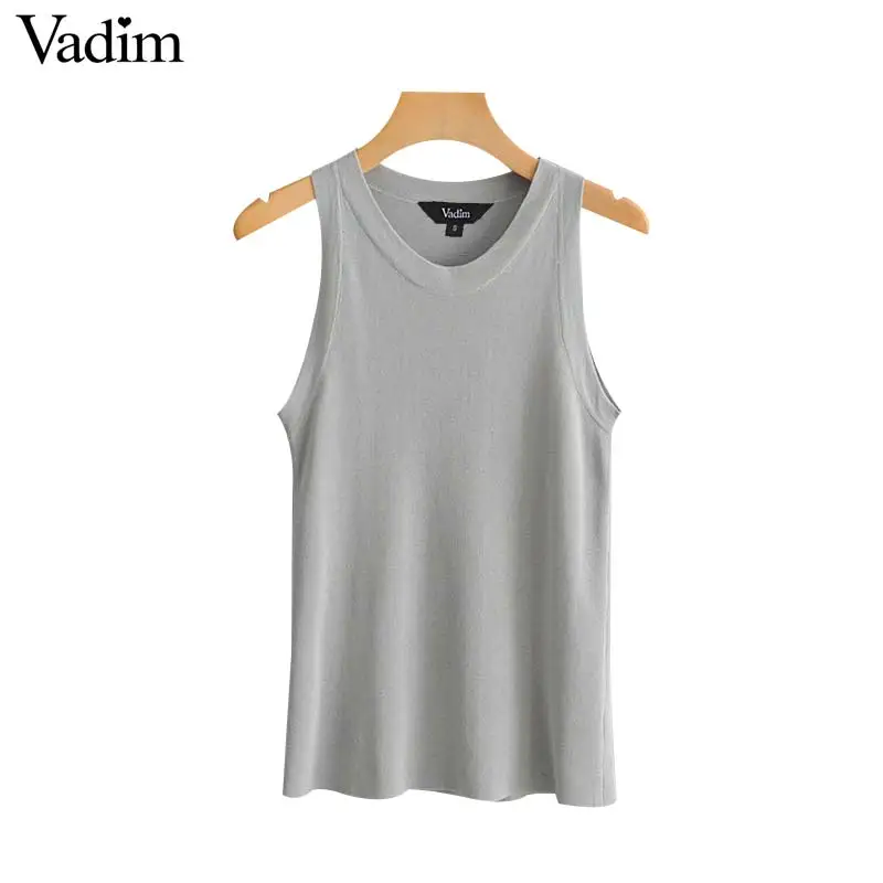 Vadim women knitted sleeveless solid stretchy tank tops O neck stylisht female basic chic casual blouse blusas WA303 |