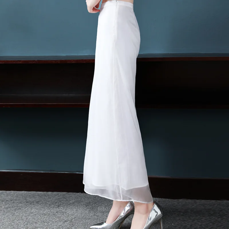 High Quality Pants 2019 Summer Fashion White Black Pant Women Organza Wide Leg Pants Female Casual Vintage Trousers Plus Size