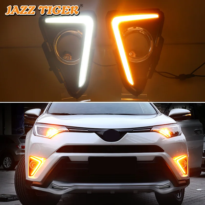 JAZZ TIGER, желтый указатель поворота, 12 В, Автомобильная DRL лампа, светодиодный светильник дневного света, Дневной светильник для Toyota RAV4 RAV 4