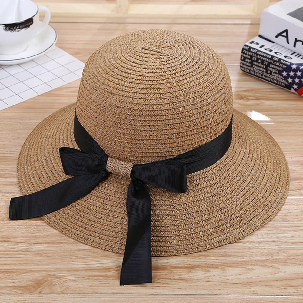

Female Summer Korean Version Sunscreen Straw Hat Folding Wild Festival Dome Beach Bow Knot Fresh Five Colors Celebration