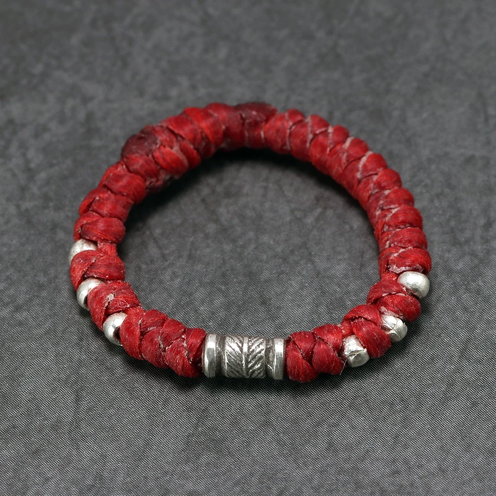 Ручной Плетеные Восковые резинки для волос с Настоящее серебро 925 проба красного