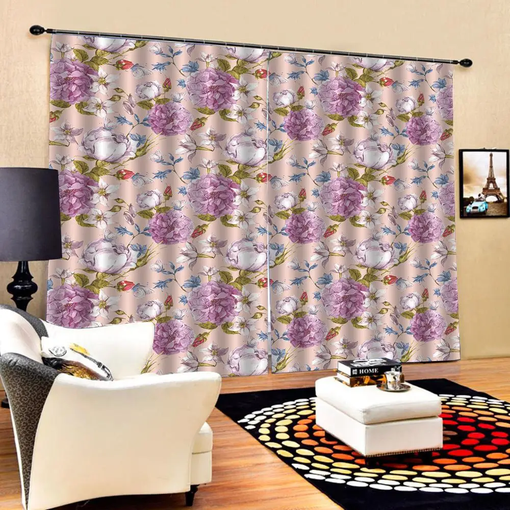 Большие розовые цветочные занавески для девочек 3D затемненные оконные шторы