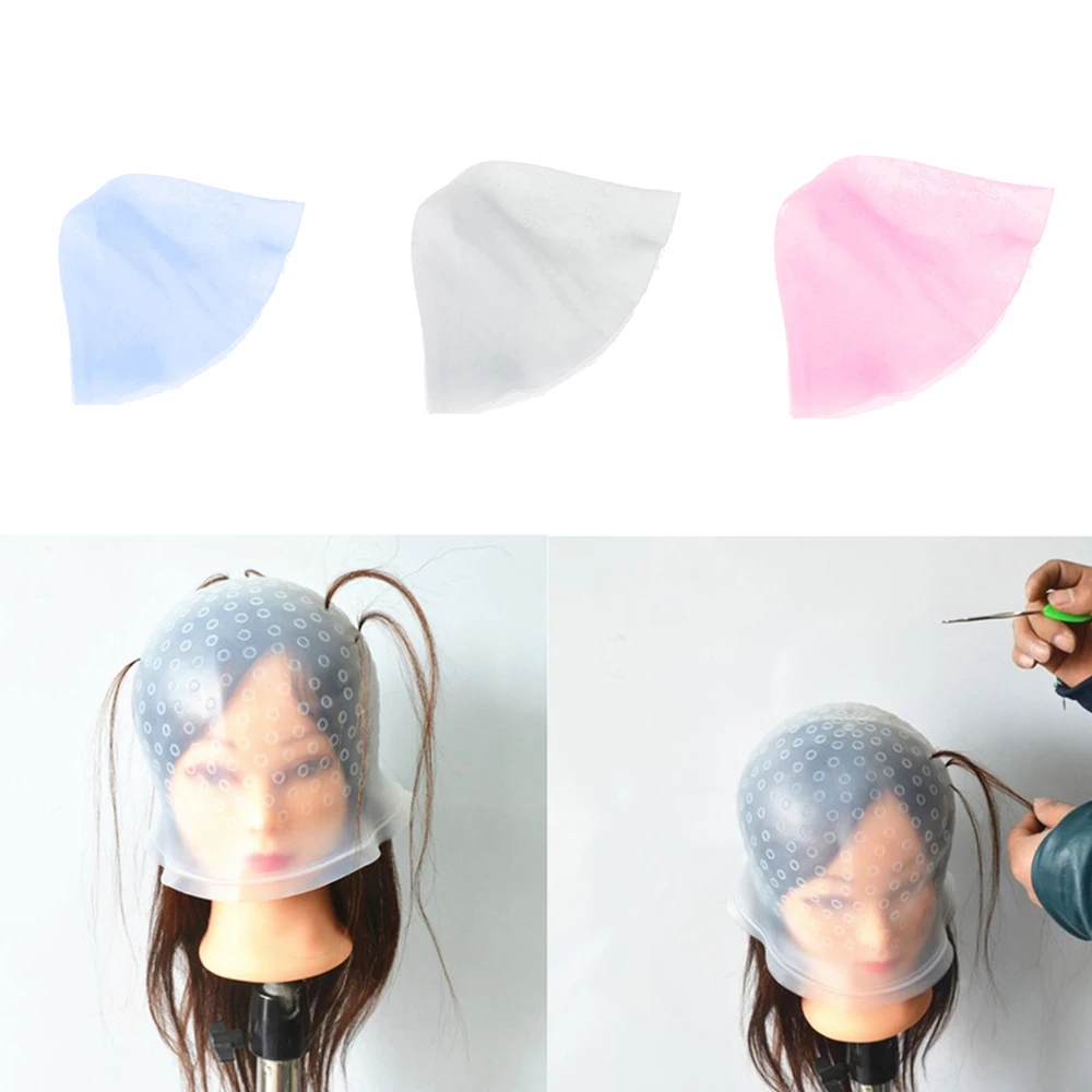 

Silicone highlighting caps Color caps Hair coloring caps Beauty salon with needle Transparent Hair Dyeing Cap Tool