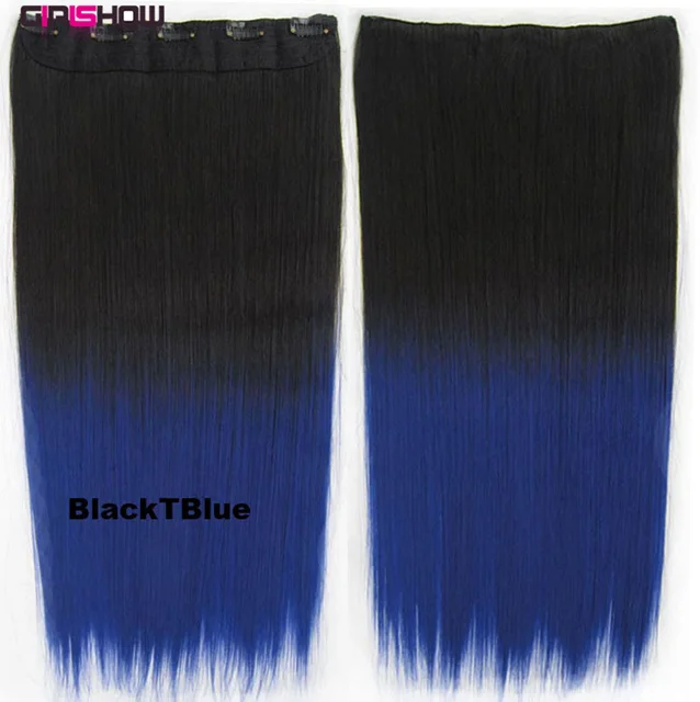 GS666 blackTblue 5 клипов на Dip краситель Омбре тени Синтетические прямые пряди двухцветный парик расширение, 36 цветов доступны 130 г, 60 см, 10 шт./партия - Цвет: GS666 blackTblue